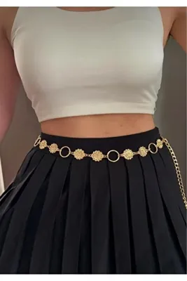 Desre Moda Çicek Tokalı Zincir Kemer Elbise Kemeri Gömlek Kemeri Ceket Kemeri