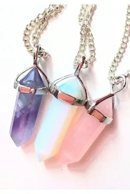 Moonstar Jewelry Doğal Taş Ametist Pembe Kuvars Aytaşı Kolye 3lü Set
