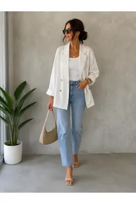 Santorini Keten Blazer Ceket