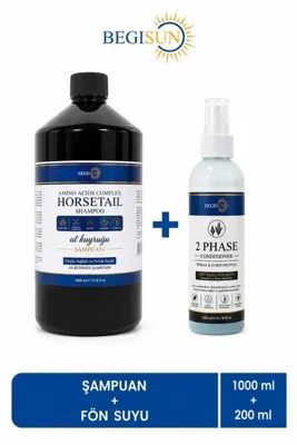 Begisun At Kuyruğu Şampuanı 1000 ml + 2 Fazlı Fön Suyu 200 ml Bakım Seti