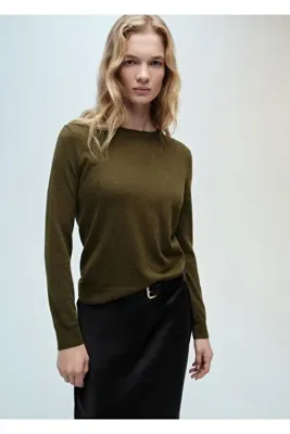 MANGO Woman Pamuklu keten yuvarlak yakalı triko kazak