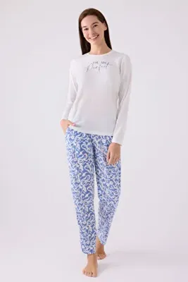 Arnetta Kadın Uzun Kol Pijama Takım AR3068 Krem