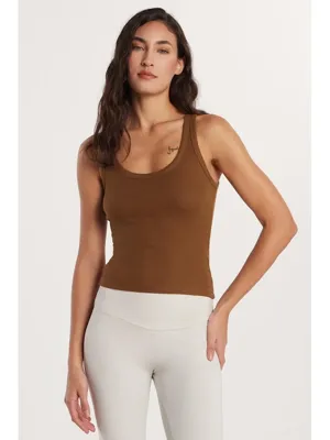 Tudors Kadın Slim Fit Dar Kesim U Yaka Modal Kumaş Kahverengi Body Atlet