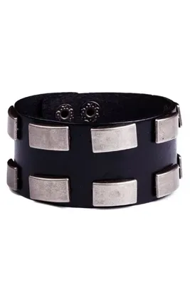 Genel Markalar Metal Wide Belt Deri Çıtçıtlı Unisex Bileklik