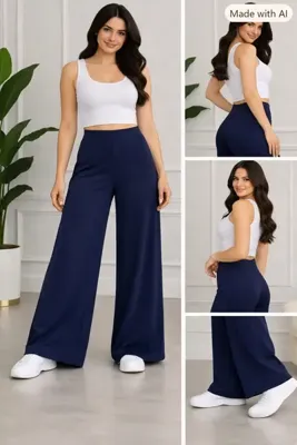 Umay moda 59 Kadın Yüksek Bel- Palazzo Pantolon- Oysh Kumaş- Bol Paça- Şık Rahat Kesim