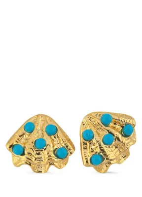 Lisalina Turquoise Scallop Kadın Altın Kaplama Küpe