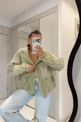 Gizem Ecemiş Margot Haki Fermuarlı Kapüşonlu Yağmurluk