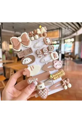 Chocuk Kız Bebek ve Çocuk  14’lü  Kawaii Teddy Coco Bear  Kahverengi Fiyonk Saç Hediye Toka Seti