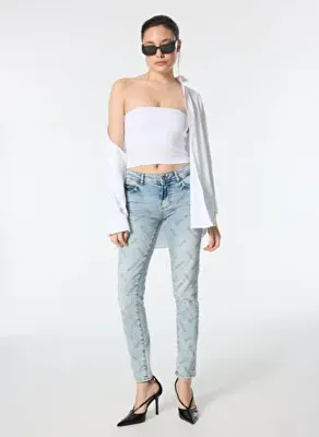 Versace Jeans Couture İndigo Kadın Baskılı Denim Pantolon 77HAB50S