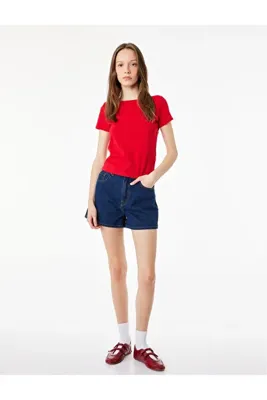 Koton Pamuklu Kısa Kollu Kayık Yaka Slim Fit Tişört