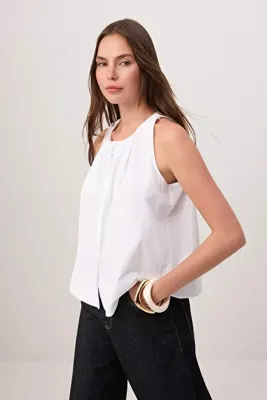 TRENDYOLMİLLA Beyaz Büzgü Detaylı Geniş Kesim Gömlek TWOSS26GO00143