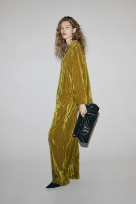 H&M Büzgü Bağlı Kadife Pantolon