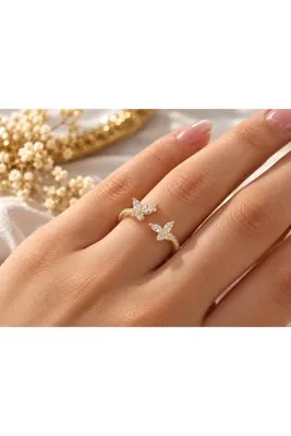 Genel Markalar Çelik Gold Renk Zirkon Taşlı Kelebek Model Kadın Yüzük