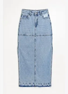 BSL Yırtmaçlı Yüksek Bel Denim Etek