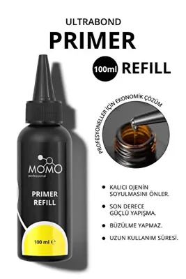 Momo Professional Primer 100 ml, Yedek Dolum Şişesi, Kalıcı oje ve Protez Tırnak için Refill, Acid Free