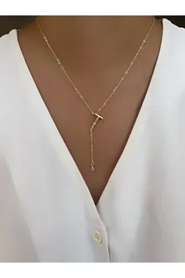 AychaAksesuar Çelik uzak şehir Alya Harf kolyesi T harfli Y model kolye