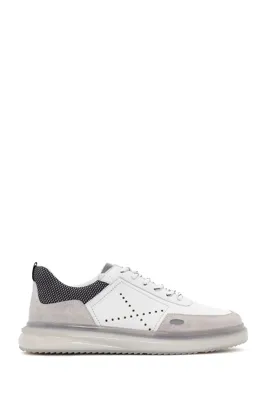 Derimod Erkek Beyaz Bağcıklı Deri Sneaker