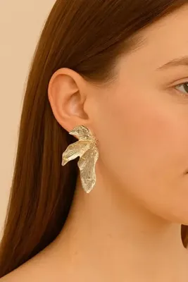 AURRARİ Gold Palmiye Yaprağı Desenli Küpe