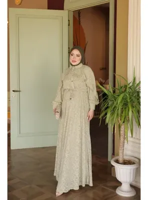 İmaj Butik Haki Bel Bağlamalı Desenli Elbise