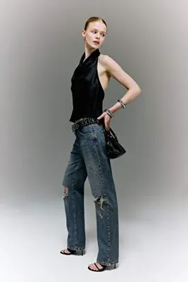 DeFacto %100 Pamuk Slim Fit Yırtık Detaylı Düşük Bel Jean H1080AX26SM