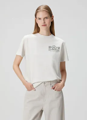 Golden Goose Regular Fit Beyaz Baskılı T-shirt
