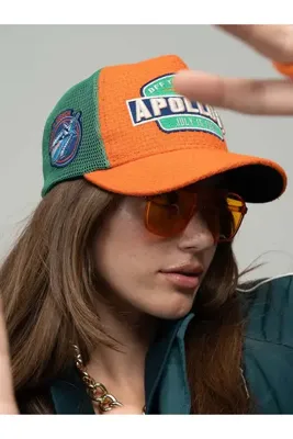 RustandRich Kadın Erkek Turuncu Trucker Şapka Space Collection Apollo