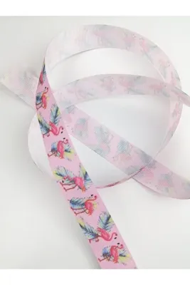 Genel Markalar Saç Bandı Pembe Flamingo Desenli Grogren Kurdele 1 Metre En 2,5 Cm – Kurdele – Kurdele