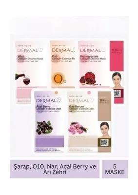 Dermal Tüm Cilt Tipleri İçin Şarap Q10 Nar Acai Berry Ve Arı Zehri Özlü Maske Seti 23gr x 5 Adet