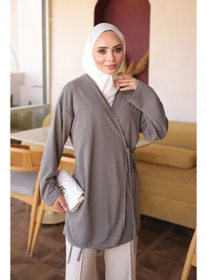 İmaj Butik Füme Kruvaze Yaka Yandan Bağlamalı Yazlık Kimono Tunik