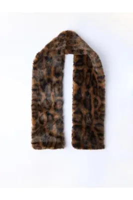 Jimmy Key Kahverengi Leopar Desenli Peluş Atkı