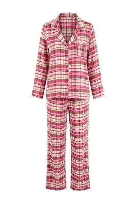 TRENDYOLMİLLA Pembe Ekose / Kareli Flanel Dokuma Pijama Takımı THMAW27PT00203
