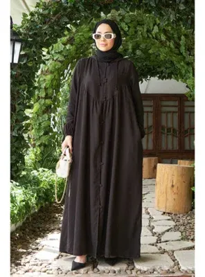 Neways 6635-Parça Boyalı Brit Düğmeli Denim Ferace Siyah