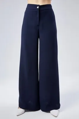 sehatex Kadın Pantolon Crep Kumaş Beli Lastikli Rahat Kesim Koyu Lacivert