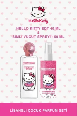 Hello Kitty Kız Çocuk Parfüm Simli Vücut Spreyi Seti