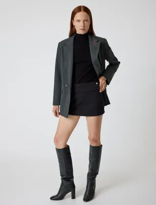 Koton Düşük Bel Slim Fit Düğme Detaylı Mini Şort Etek