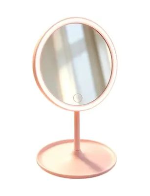 Xmlbayiciniz Tr Led Işıklı Makyaj Aynası, 3 Farklı Işık Modu, 360 Derece Döndürülebilir, Dokunmatik Tuşlu Oval Pembe Genel
