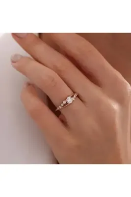 Karem Jewellery Tektaş Sıralı Rose Altın Kaplama Kadın Yüzük