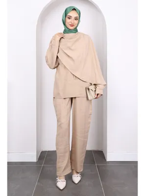 İmaj Butik Vizon Şal Detaylı Tunik Pantolonlu Takım