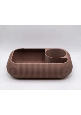 Popüler Sepet 3D Baskı Döner Katlı Makyaj ve Banyo Organizeri Çizgili Dönebilen Iki Katmanlı Düzenleyici - Bej