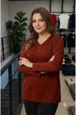 QYA Clothing GENİŞ BEDEN VİSKON V YAKA DÜĞMELİ ANNE PENYE