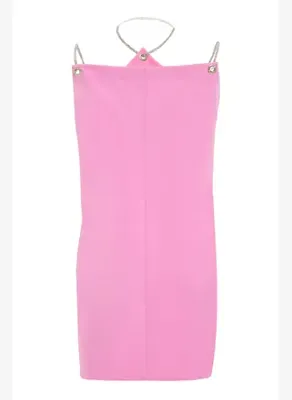 Keikei Pembe Krep Kolsuz Kısa Elbise