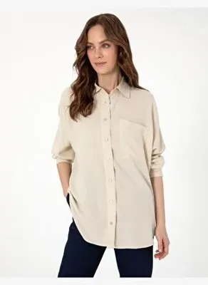 Pierre Cardin Kadın Krem Oversize Uzun Kollu Gömlek 50311567-VR071