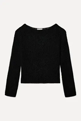 Mudo Kadın Siyah Loose Fit Kayık Yaka Kazak