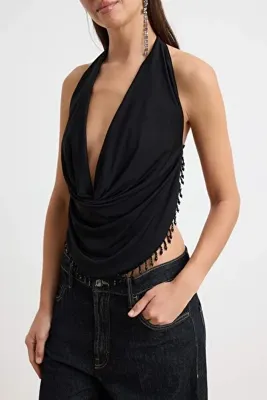 TRENDYOLMİLLA Siyah Degaje Yaka Taş Aksesuar Sallantılı Örme Party Bluz TPRSS26BZ00091