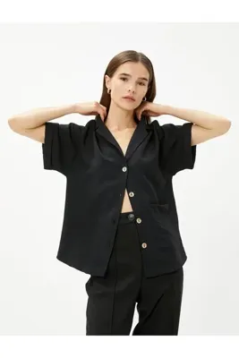 Koton Crop Gömlek Cep Detaylı Kısa Kollu