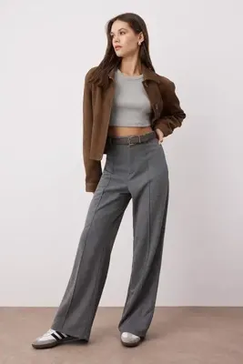 TRENDYOLMİLLA Wardrobe Essentials – Antrasit Straight Esnek Örme Pantolon | TWOAW26PL00024