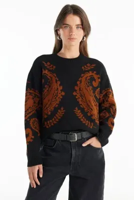Ted Baker Bisiklet Yaka Standart Jakarlı Siyah Kazak Kadın TBWRKW1023