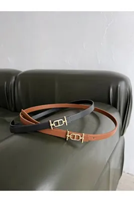 coaksco Kadın Kısa Çift Tokalı 2'li Set Kemer