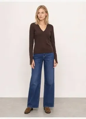 Loft Kadın Kahverengi Uzun Kol V Yaka Regular Fit Kazak