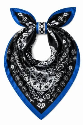 who knows ¿ Siyah Desenli Modal Kadın Fular Bandana 50x50 cm Standart Boy Saç Boyun Çanta Aksesuarı